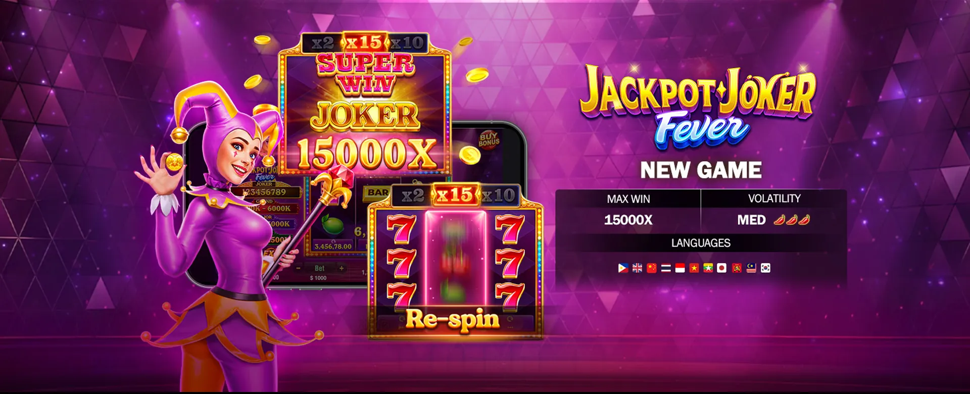 A vibrant banner encouraging users to register and play em777 original games with an exclusive offer.